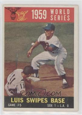 1960 Topps - [Base] #389.1 - World Series - Game #5: Luis Swipes Base (White Back; Maury Wills fielding)