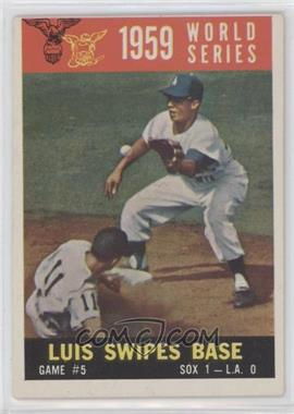 1960 Topps - [Base] #389.1 - World Series - Game #5: Luis Swipes Base (White Back; Maury Wills fielding)