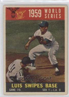 1960 Topps - [Base] #389.2 - World Series - Game #5: Luis Swipes Base (Gray Back; Maury Wills fielding)