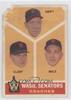 Washington Senators Coaches (Bob Swift, Ellis Clary, Sam Mele) [COMC RCR&n…