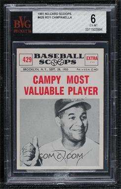 1961 Nu-Cards Baseball Scoops - [Base] #429 - Roy Campanella [BVG 6 EX‑MT]