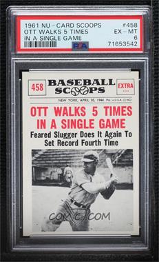 1961 Nu-Cards Baseball Scoops - [Base] #458 - Mel Ott [PSA 6 EX‑MT]