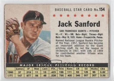 1961 Post - [Base] #154 - Jack Sanford [Poor to Fair]