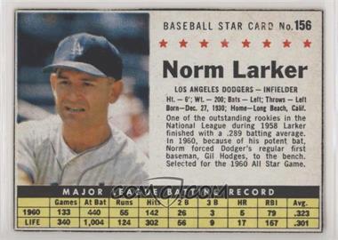 1961 Post - [Base] #156.1 - Norm Larker (Hand Cut) [Poor to Fair]