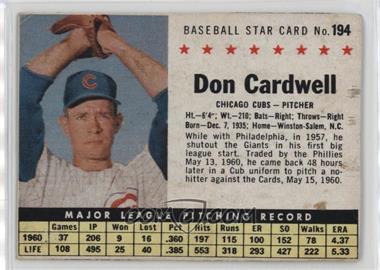 1961 Post - [Base] #194.1 - Don Cardwell (Hand Cut) [Good to VG‑EX]