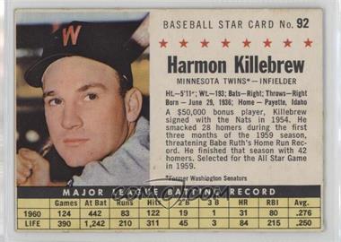 1961 Post - [Base] #92.2 - Harmon Killebrew (Perforated, Minnesota Twins)