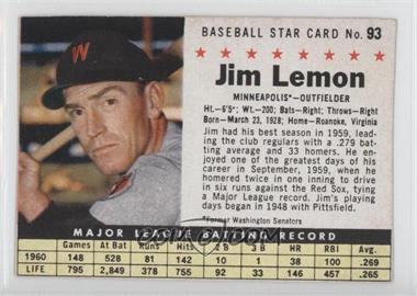 1961 Post - [Base] #93.1 - Jim Lemon (Hand Cut, Minneapolis)