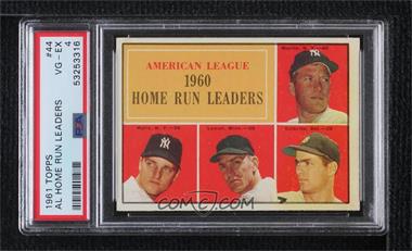 1961 Topps - [Base] #44 - League Leaders - Mickey Mantle, Roger Maris, Jim Lemon, Rocky Colavito [PSA 4 VG‑EX]