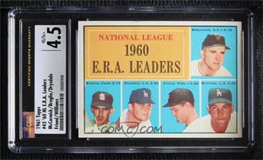 1961 Topps - [Base] #45 - League Leaders - Mike McCormick, Ernie Broglio, Don Drysdale, Bob Friend, Stan Williams [CSG 4.5 VG/Ex+]