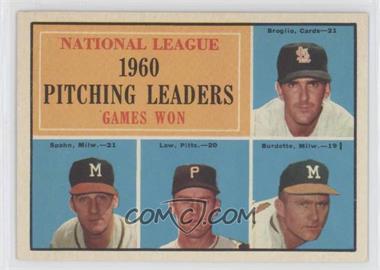 1961 Topps - [Base] #47.1 - League Leaders - Ernie Broglio, Warren Spahn, Vern Law, Lou Burdette (Vertical Black Bar after Burdette, Milw -- 19)