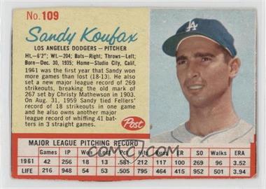 1962 Post - [Base] #109.1 - Sandy Koufax (red grid) [Noted]