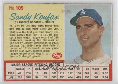 1962 Post - [Base] #109.1 - Sandy Koufax (red grid) [Good to VG‑EX]
