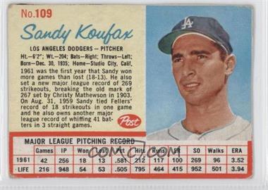 1962 Post - [Base] #109.1 - Sandy Koufax (red grid) [Authentic]
