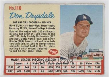 1962 Post - [Base] #110.1 - Don Drysdale (Sleeve Only Slightly Visible)