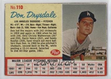 1962 Post - [Base] #110.2 - Don Drysdale (Long Sleeve Visible) [Good to VG‑EX]