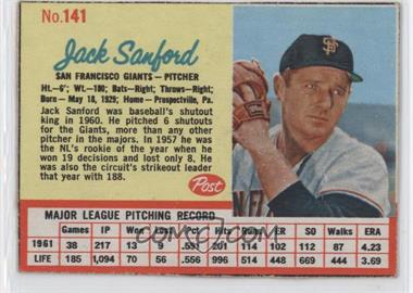1962 Post - [Base] #141 - Jack Sanford
