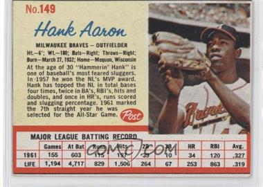 1962 Post - [Base] #149 - Hank Aaron