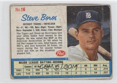 1962 Post - [Base] #16 - Steve Boros [Good to VG‑EX]