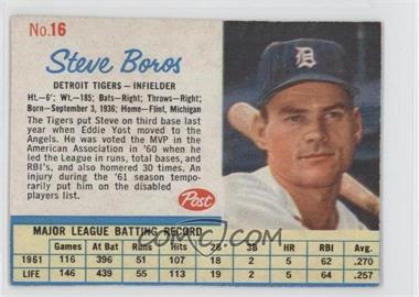 1962 Post - [Base] #16 - Steve Boros [Good to VG‑EX]