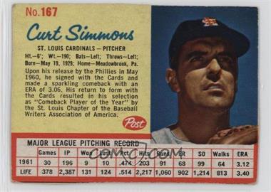 1962 Post - [Base] #167 - Curt Simmons