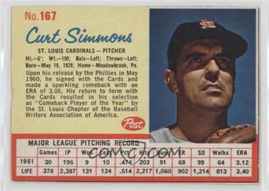 1962 Post - [Base] #167 - Curt Simmons