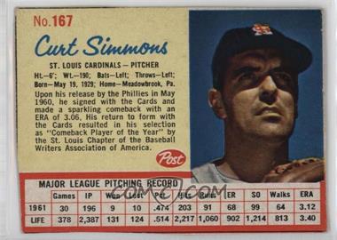 1962 Post - [Base] #167 - Curt Simmons