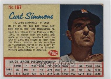 1962 Post - [Base] #167 - Curt Simmons