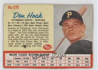 1962 Post - [Base] #171 - Don Hoak [Poor to Fair]