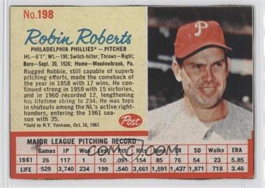 1962 Post - [Base] #198 - Robin Roberts