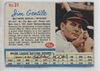 1962 Post - [Base] #27.2 - Jim Gentile (Home: Baltimore) [Poor to Fair]