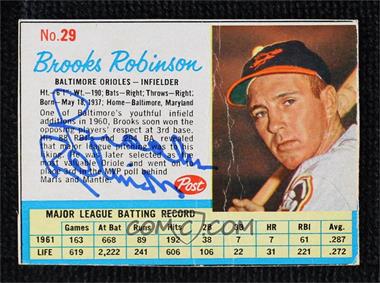 1962 Post - [Base] #29 - Brooks Robinson [JSA Certified COA Sticker]