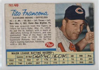 1962 Post - [Base] #40 - Tito Francona