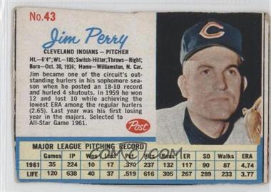 1962 Post - [Base] #43 - Jim Perry [Noted]