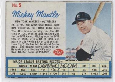 1962 Post - [Base] #5.1 - Mickey Mantle [Good to VG‑EX]