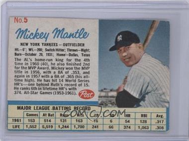 1962 Post - [Base] #5.1 - Mickey Mantle [Poor to Fair]
