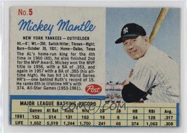 1962 Post - [Base] #5.1 - Mickey Mantle