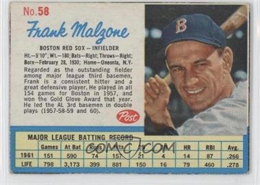 1962 Post - [Base] #58 - Frank Malzone [Noted]