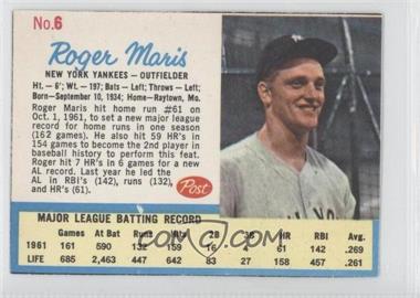 1962 Post - [Base] #6.2 - Roger Maris (Post Logo on Back)