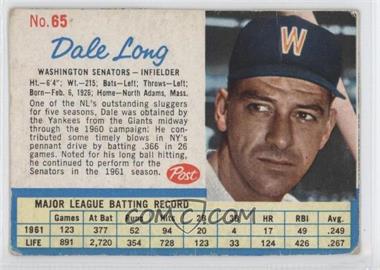 1962 Post - [Base] #65 - Dale Long [Good to VG‑EX]