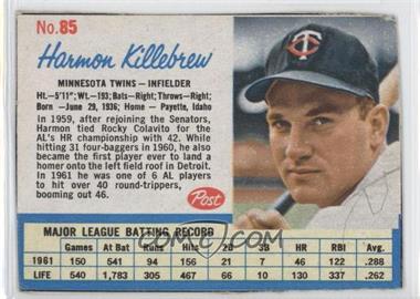 1962 Post - [Base] #85 - Harmon Killebrew [Noted]