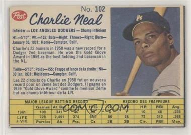 1962 Post Canadian - [Base] #102 - Charlie Neal [Noted]