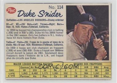 1962 Post Canadian - [Base] #114 - Duke Snider