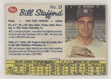 1962 Post Canadian - [Base] #13 - Bill Stafford [Poor to Fair]