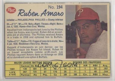1962 Post Canadian - [Base] #194 - Ruben Amaro