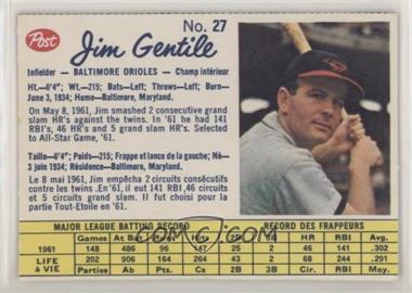 1962 Post Canadian - [Base] #27.2 - Jim Gentile (Last Line Begins with Partie) [Good to VG‑EX]