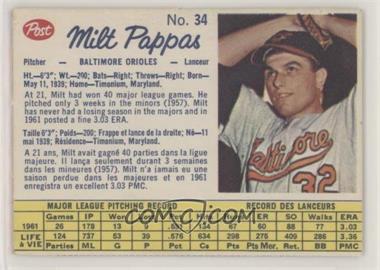 1962 Post Canadian - [Base] #34 - Milt Pappas [Noted]
