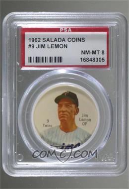 1962 Salada Tea/Junket Desserts All Star Coins - [Base] #9 - Jim Lemon [PSA 8 NM‑MT]