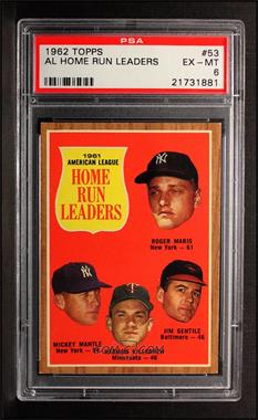 1962 Topps - [Base] #53 - League Leaders - Roger Maris, Mickey Mantle, Harmon Killebrew, Jim Gentile [PSA 6 EX‑MT]