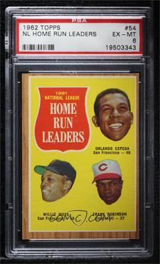 1962 Topps - [Base] #54 - League Leaders - Orlando Cepeda, Willie Mays, Frank Robinson [PSA 6 EX‑MT]
