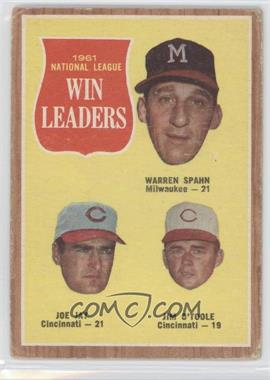 1962 Topps - [Base] #58 - League Leaders - Warren Spahn, Joey Jay, Jim O'Toole [Poor to Fair]